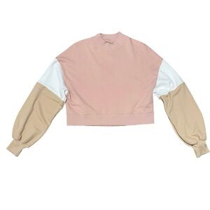 Hollister Women's Pink/Tan/White Colorblock Cropped LS Sweatshirt Size XS
